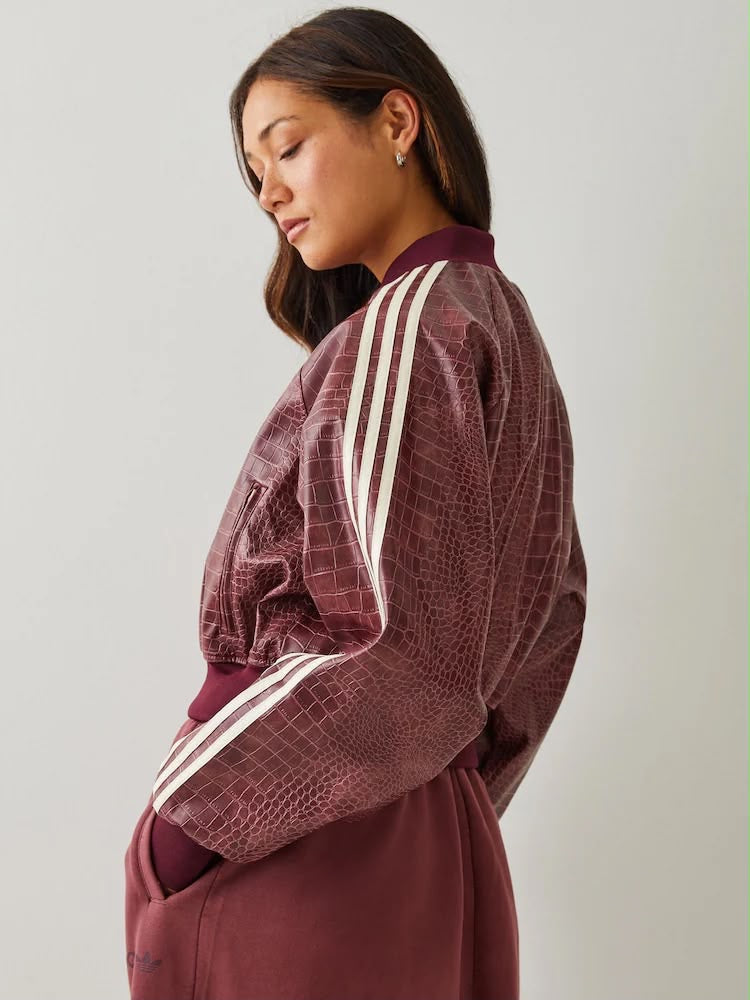 PU Croco Leather Bomber – Dark Brown