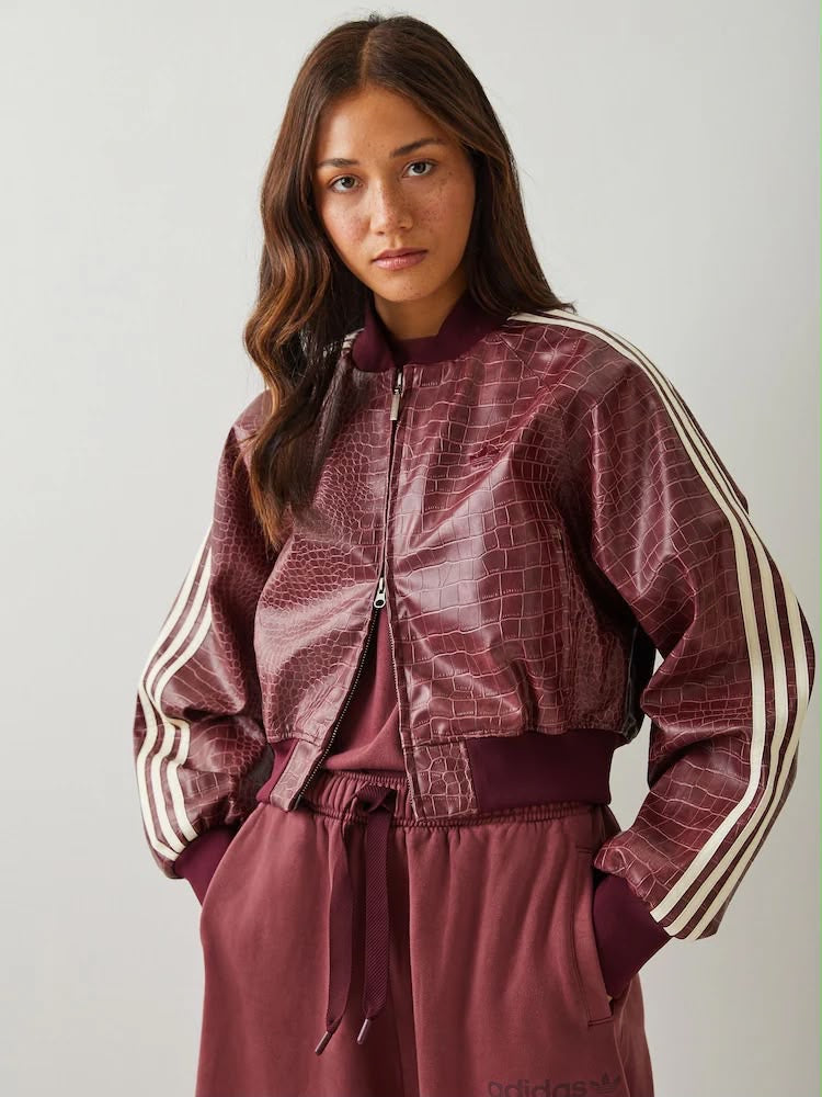 PU Croco Leather Bomber – Dark Brown